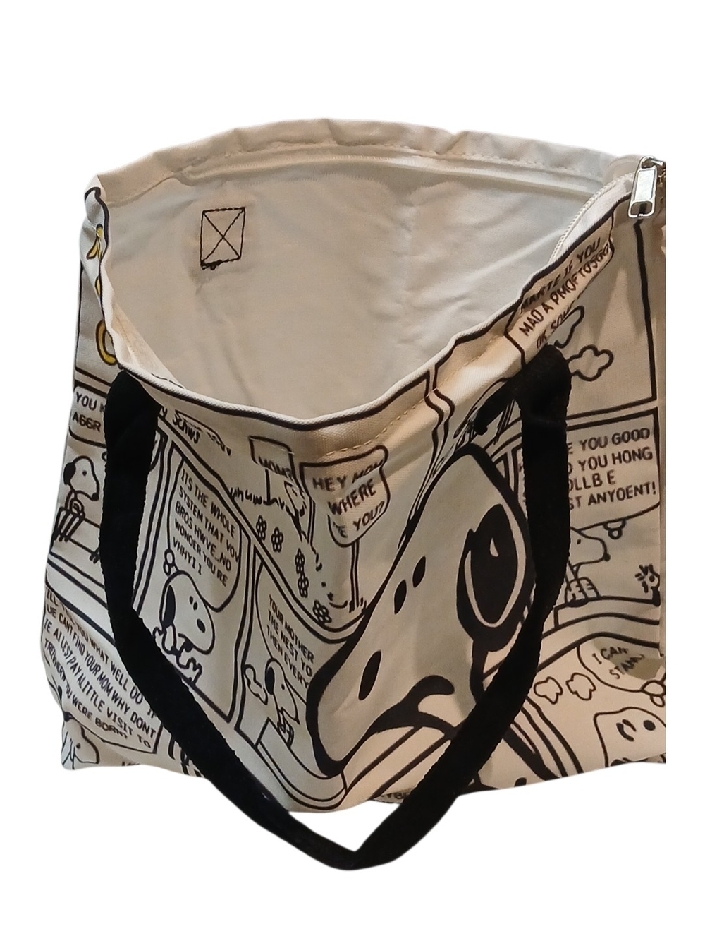 Peanuts -ECO Friendly, NWT Tote Bag,Snoopy-Comic Strip Background,Zipper Closure - Picture 4 of 12